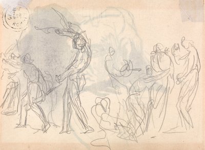 Men Going out to Fight, with a Crowd of Cowering Women Behind by George Romney